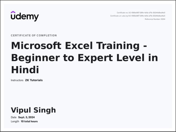 Excel Certification - Udemy